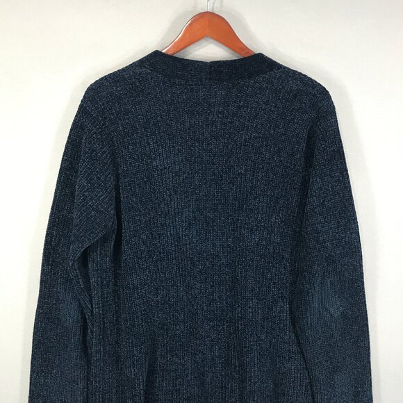 Matty M Sweater Women's XL Blue Open Front Cardigan Chenille Ribbed Pockets Cozy - Picture 3 of 13